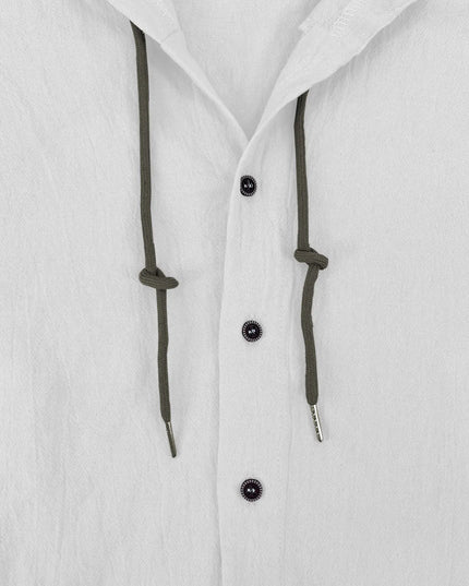 Summer Men's Cotton Linen Shirt Solid Streetwear Long Sleeve Hoodie Clothing For Men Button Tops Casual Loose Men Hooded Shirt
