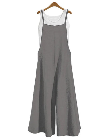 Women Straps Jumpsuit Summer Solid Color Wide Leg Pants Dungaree Bib Overalls Casual Loose Sleeveless Cotton Linen Jumpsuits 5Xl