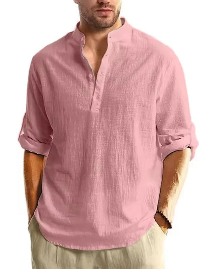 New Long Sleeve Henley Shirt Men Cotton Lightweight T-Shirts Men Breathable Streetwear Solid Color Business Button Polo Shirts
