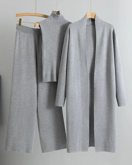 Spring Autumn 3 Piece Women Cardigan Tracksuits Fashion Knitted Pant Set Ladies Sweater Suit Vintage Fashion Ladies 3 Piece Set