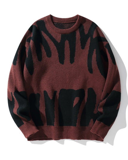 New Popular Autumn Winter Irregular Jacquard Pattern Pullover Sweater Casual Round Neck Contrast Color Knitted Men's Pullover