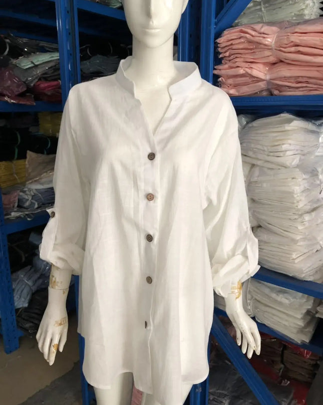 S-5XL Women Loose Blouse Shirts Oversized Female V Neck Long Sleeve Button Beach Sand Holiday Baggy Blouse Tops ARJ-113Y