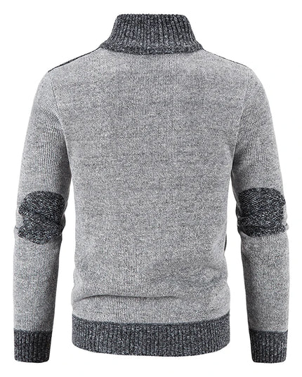 Autumn Winter Male Sweater Coat Knit Jumpers Fleece Warm Jacket Korean Mock Collar Patchworked Zip Windbreaker Men's Overcoat