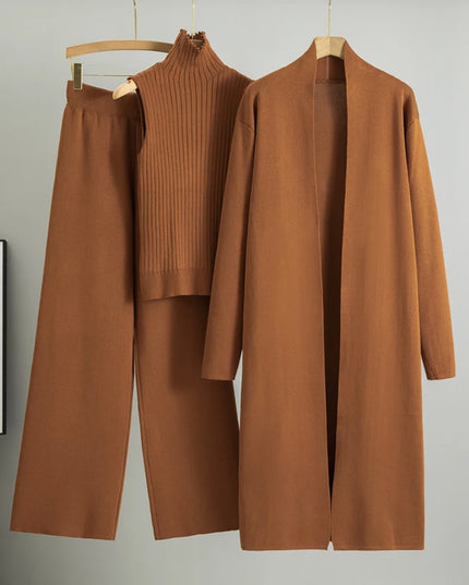 Spring Autumn 3 Piece Women Cardigan Tracksuits Fashion Knitted Pant Set Ladies Sweater Suit Vintage Fashion Ladies 3 Piece Set