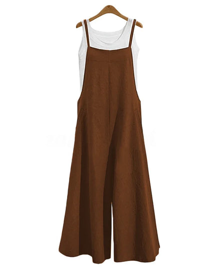Women Straps Jumpsuit Summer Solid Color Wide Leg Pants Dungaree Bib Overalls Casual Loose Sleeveless Cotton Linen Jumpsuits 5Xl