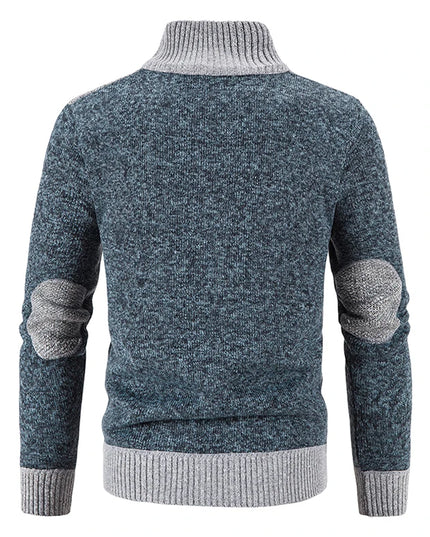 Autumn Winter Male Sweater Coat Knit Jumpers Fleece Warm Jacket Korean Mock Collar Patchworked Zip Windbreaker Men's Overcoat