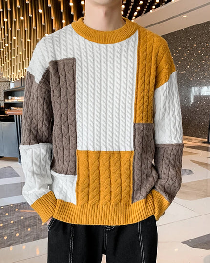 New Spring Winter Fashion Patchwork Loose Sweater Men Streetwear High Quality Mens Casual Sweaters Warm Knitting Pullovers Men