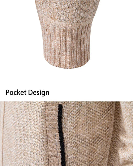 2025 Autumn and Winter New Jersey Men's Casual Sports Coat Solid Color Stand Collar Sweater Grab Fleece Warm Zipper Cardigan