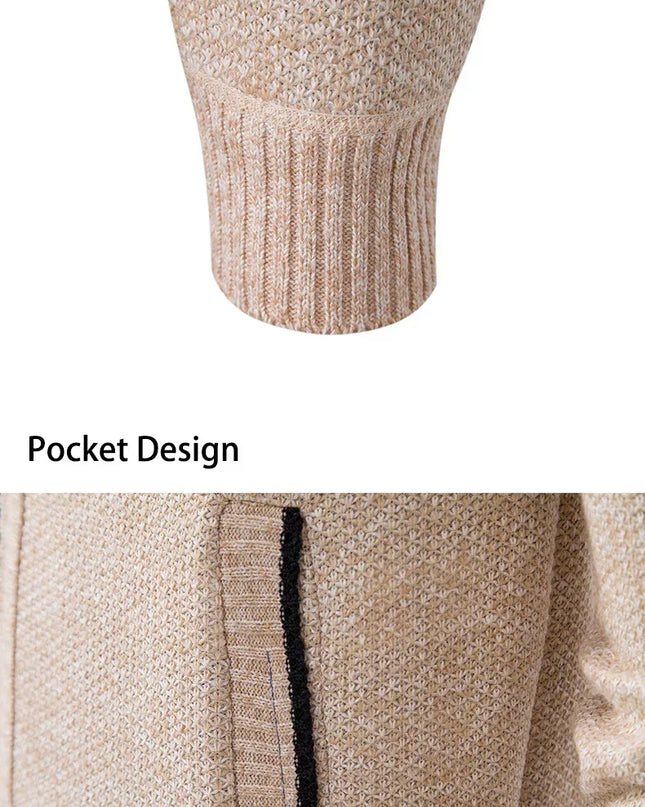 2025 Autumn and Winter New Jersey Men's Casual Sports Coat Solid Color Stand Collar Sweater Grab Fleece Warm Zipper Cardigan