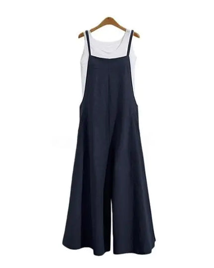 Women Straps Jumpsuit Summer Solid Color Wide Leg Pants Dungaree Bib Overalls Casual Loose Sleeveless Cotton Linen Jumpsuits 5Xl