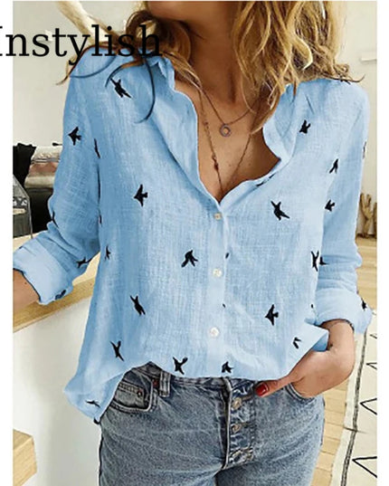 Elegant Cotton Linen Shirts Women Casual Solid Button Lapel Blouses Shirts Autumn Winter Long Sleeve Loose Tops Tunic Blusas