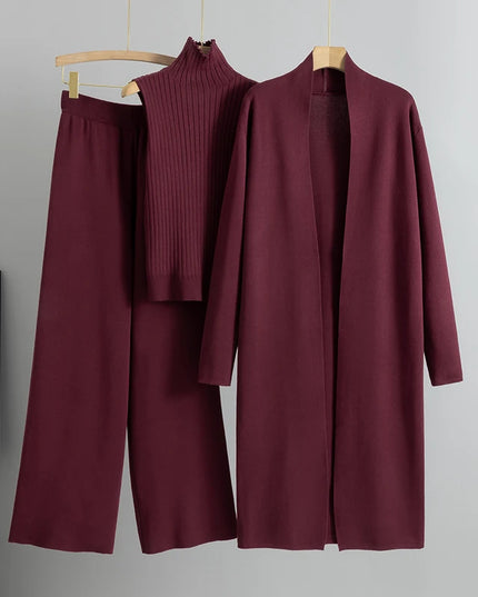 Spring Autumn 3 Piece Women Cardigan Tracksuits Fashion Knitted Pant Set Ladies Sweater Suit Vintage Fashion Ladies 3 Piece Set