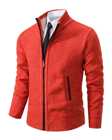 2025 Autumn and Winter New Jersey Men's Casual Sports Coat Solid Color Stand Collar Sweater Grab Fleece Warm Zipper Cardigan