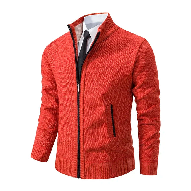 2025 Autumn and Winter New Jersey Men's Casual Sports Coat Solid Color Stand Collar Sweater Grab Fleece Warm Zipper Cardigan