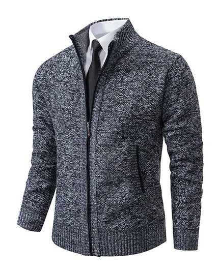 2025 Autumn and Winter New Jersey Men's Casual Sports Coat Solid Color Stand Collar Sweater Grab Fleece Warm Zipper Cardigan