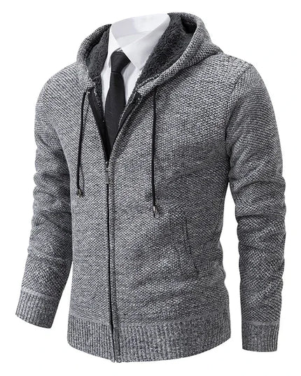 2025 Autumn and Winter New Jersey Men's Casual Sports Coat Solid Color Stand Collar Sweater Grab Fleece Warm Zipper Cardigan