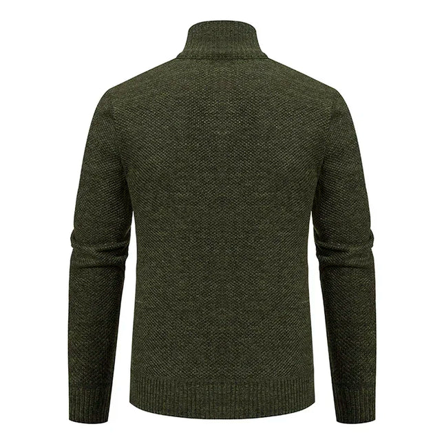 2025 Autumn and Winter New Jersey Men's Casual Sports Coat Solid Color Stand Collar Sweater Grab Fleece Warm Zipper Cardigan