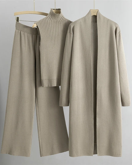 Spring Autumn 3 Piece Women Cardigan Tracksuits Fashion Knitted Pant Set Ladies Sweater Suit Vintage Fashion Ladies 3 Piece Set