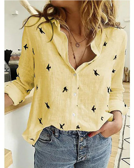 Elegant Cotton Linen Shirts Women Casual Solid Button Lapel Blouses Shirts Autumn Winter Long Sleeve Loose Tops Tunic Blusas