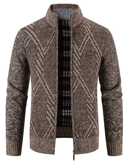 Autumn Winter Male Sweater Coat Knit Jumpers Fleece Warm Jacket Korean Mock Collar Patchworked Zip Windbreaker Men's Overcoat