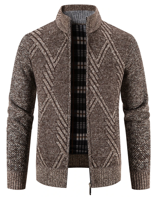 Autumn Winter Male Sweater Coat Knit Jumpers Fleece Warm Jacket Korean Mock Collar Patchworked Zip Windbreaker Men's Overcoat