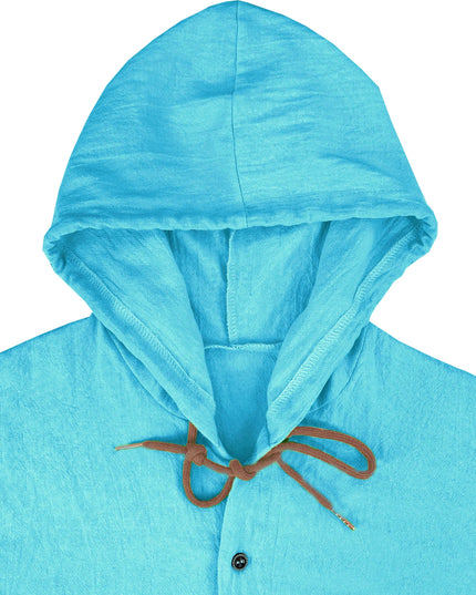 Summer Men's Cotton Linen Shirt Solid Streetwear Long Sleeve Hoodie Clothing For Men Button Tops Casual Loose Men Hooded Shirt
