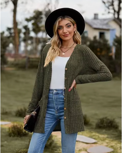Button Solid Color Long Sleeved New Striped Women's Top Dating Versatile Fashion High Street Autumn Coat