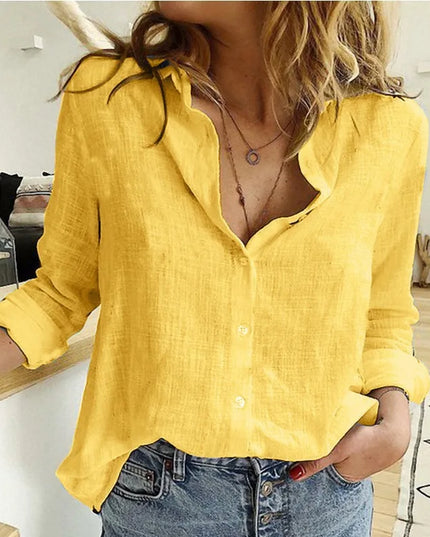 Elegant Cotton Linen Shirts Women Casual Solid Button Lapel Blouses Shirts Autumn Winter Long Sleeve Loose Tops Tunic Blusas