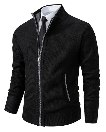 2025 Autumn and Winter New Jersey Men's Casual Sports Coat Solid Color Stand Collar Sweater Grab Fleece Warm Zipper Cardigan