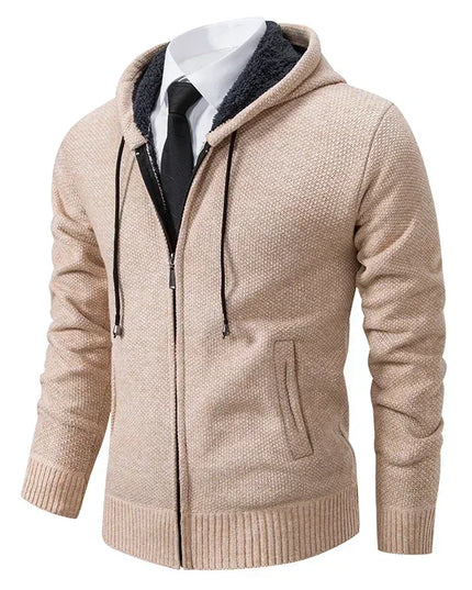 2025 Autumn and Winter New Jersey Men's Casual Sports Coat Solid Color Stand Collar Sweater Grab Fleece Warm Zipper Cardigan