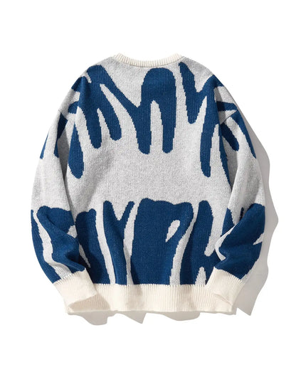 New Popular Autumn Winter Irregular Jacquard Pattern Pullover Sweater Casual Round Neck Contrast Color Knitted Men's Pullover