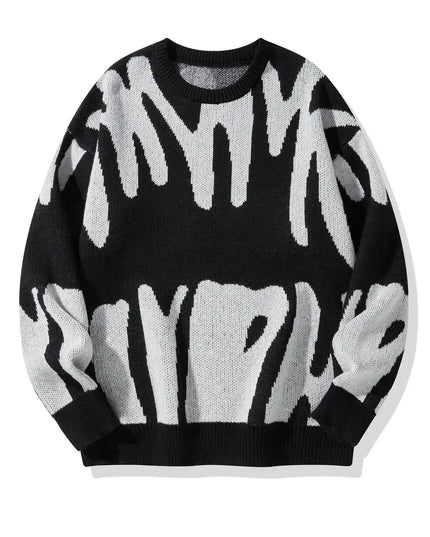 New Popular Autumn Winter Irregular Jacquard Pattern Pullover Sweater Casual Round Neck Contrast Color Knitted Men's Pullover
