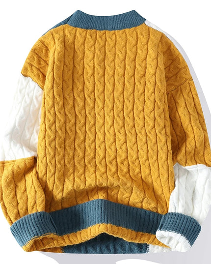 New Spring Winter Fashion Patchwork Loose Sweater Men Streetwear High Quality Mens Casual Sweaters Warm Knitting Pullovers Men