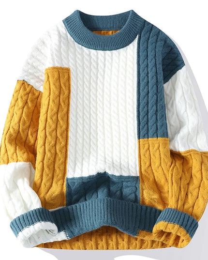 New Spring Winter Fashion Patchwork Loose Sweater Men Streetwear High Quality Mens Casual Sweaters Warm Knitting Pullovers Men