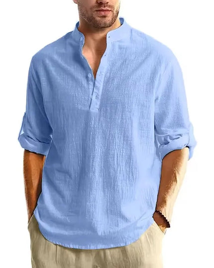 New Long Sleeve Henley Shirt Men Cotton Lightweight T-Shirts Men Breathable Streetwear Solid Color Business Button Polo Shirts