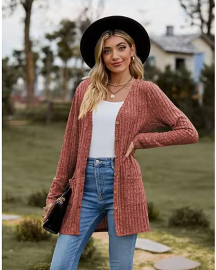 Button Solid Color Long Sleeved New Striped Women's Top Dating Versatile Fashion High Street Autumn Coat