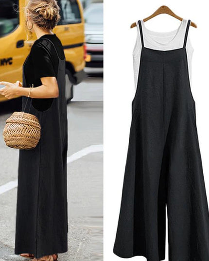 Women Straps Jumpsuit Summer Solid Color Wide Leg Pants Dungaree Bib Overalls Casual Loose Sleeveless Cotton Linen Jumpsuits 5Xl