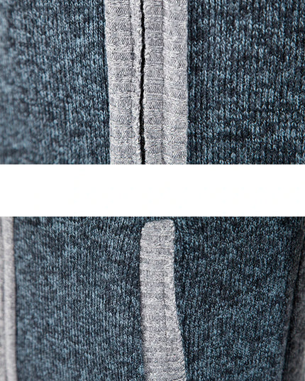 Autumn Winter Male Sweater Coat Knit Jumpers Fleece Warm Jacket Korean Mock Collar Patchworked Zip Windbreaker Men's Overcoat
