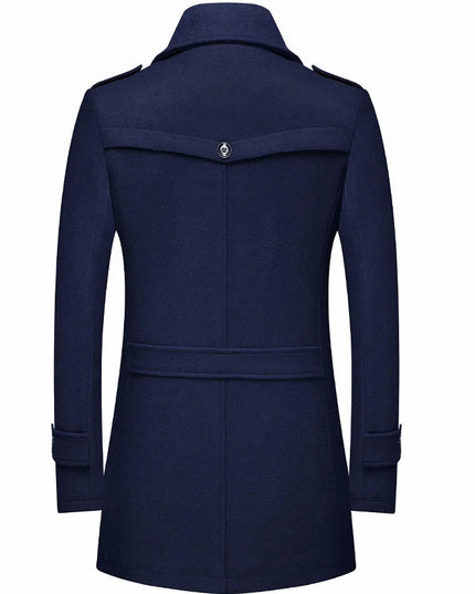 Winter Men's Woolen Coats Fashion Thicken Mid Length Trench Solid Turn Down Collar Warm Outerwear Business Casual Wool Coat Men