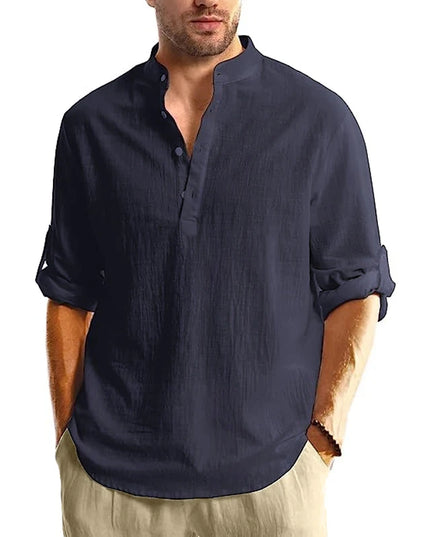 New Long Sleeve Henley Shirt Men Cotton Lightweight T-Shirts Men Breathable Streetwear Solid Color Business Button Polo Shirts