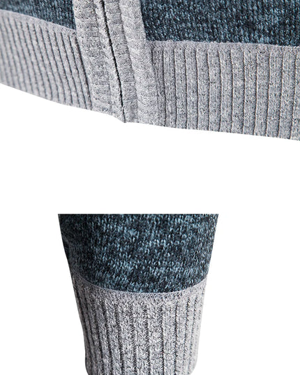 Autumn Winter Male Sweater Coat Knit Jumpers Fleece Warm Jacket Korean Mock Collar Patchworked Zip Windbreaker Men's Overcoat
