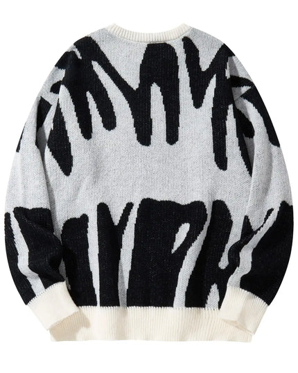 New Popular Autumn Winter Irregular Jacquard Pattern Pullover Sweater Casual Round Neck Contrast Color Knitted Men's Pullover