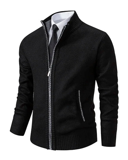 2025 Autumn and Winter New Jersey Men's Casual Sports Coat Solid Color Stand Collar Sweater Grab Fleece Warm Zipper Cardigan