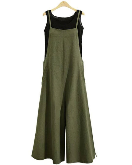Women Straps Jumpsuit Summer Solid Color Wide Leg Pants Dungaree Bib Overalls Casual Loose Sleeveless Cotton Linen Jumpsuits 5Xl