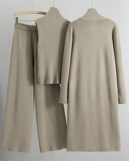 Spring Autumn 3 Piece Women Cardigan Tracksuits Fashion Knitted Pant Set Ladies Sweater Suit Vintage Fashion Ladies 3 Piece Set