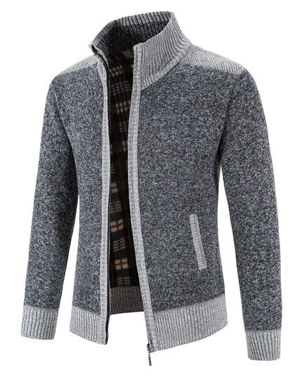 Autumn Winter Male Sweater Coat Knit Jumpers Fleece Warm Jacket Korean Mock Collar Patchworked Zip Windbreaker Men's Overcoat