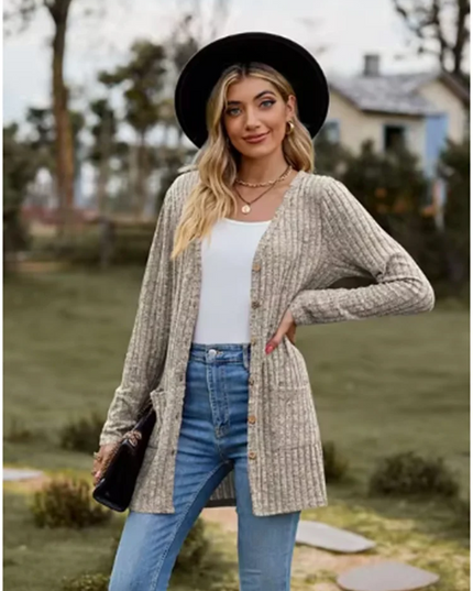 Button Solid Color Long Sleeved New Striped Women's Top Dating Versatile Fashion High Street Autumn Coat