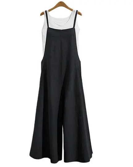 Women Straps Jumpsuit Summer Solid Color Wide Leg Pants Dungaree Bib Overalls Casual Loose Sleeveless Cotton Linen Jumpsuits 5Xl