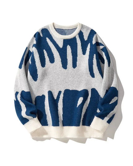 New Popular Autumn Winter Irregular Jacquard Pattern Pullover Sweater Casual Round Neck Contrast Color Knitted Men's Pullover