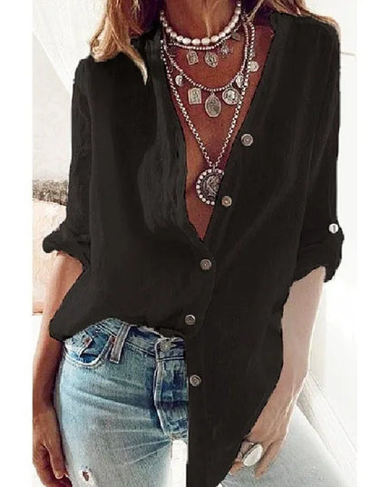 S-5XL Women Loose Blouse Shirts Oversized Female V Neck Long Sleeve Button Beach Sand Holiday Baggy Blouse Tops ARJ-113Y